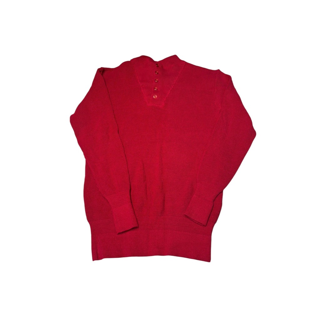 Vintage LL Bean Mens Tall Large Red 100% Cotton Button Mock Sweater Made in USA